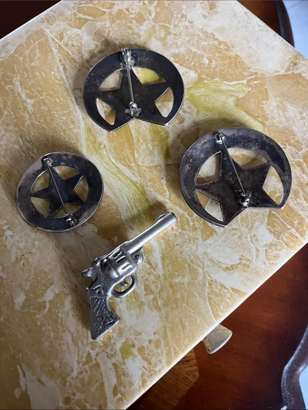 Silver Texas Western Badge and Revolver Pin Set - Cowboy Action Theme